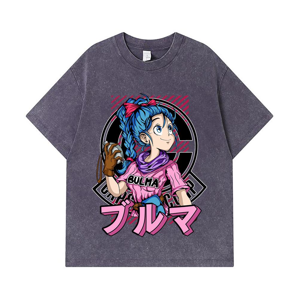 275 GSM Washed T-shirts 100% Cotton Dragon Ball V17 Bulma Print Unisex Heavy Cotton T Shirt