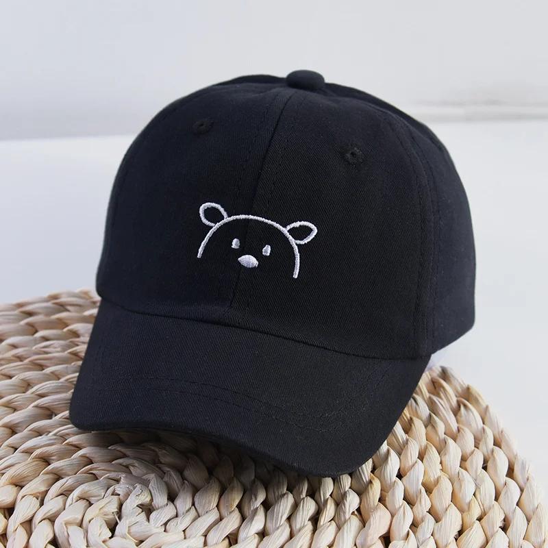 1Pc Children Solid Color Baseball Cap Baby Sun Hats Kids Cotton Breathable Hat Boys Girls Adjustable Caps Cute Bear Embroidered