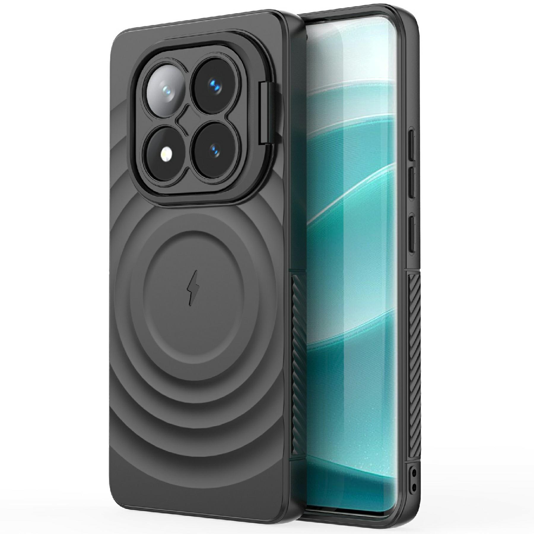 

For Xiaomi Redmi Note 14 Pro 5G/Poco X7 5G Case Compatible with MagSafe PC Kickstand Ripple Texture TPU Phone Cover Red