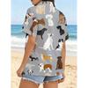 Women Casual Short Sleeve Shirt with Assorted Dog Cartoon Patterns Cute Button Up Shirt Machine Washable Fashion Top