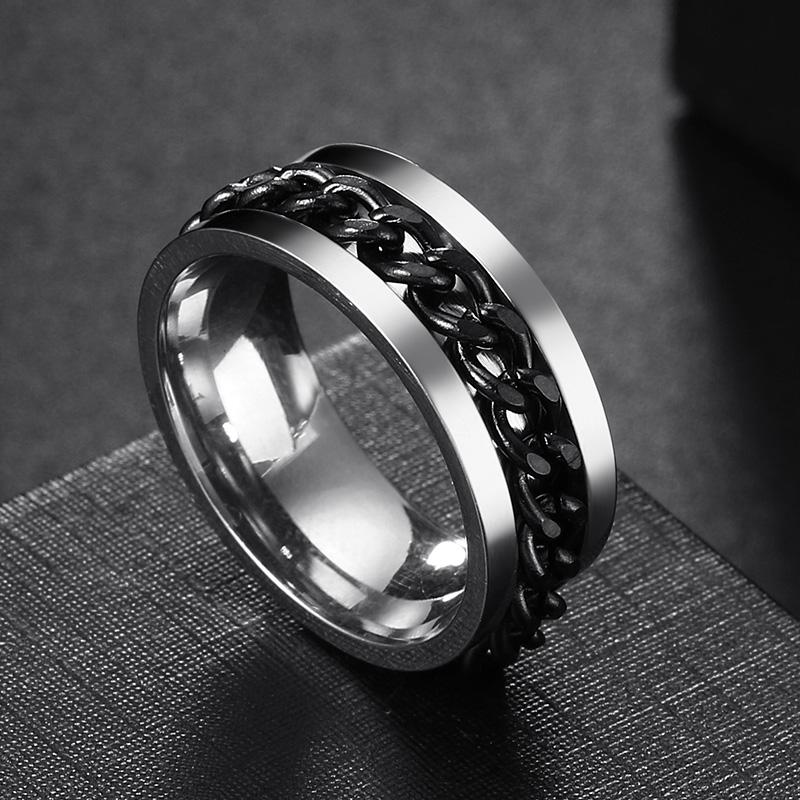 Spin Rotating Anxiety Fidget Titanium Rings For Men Colorful Stainless Steel Chain Finger Men Ring Punk Rock Hippie Accessory