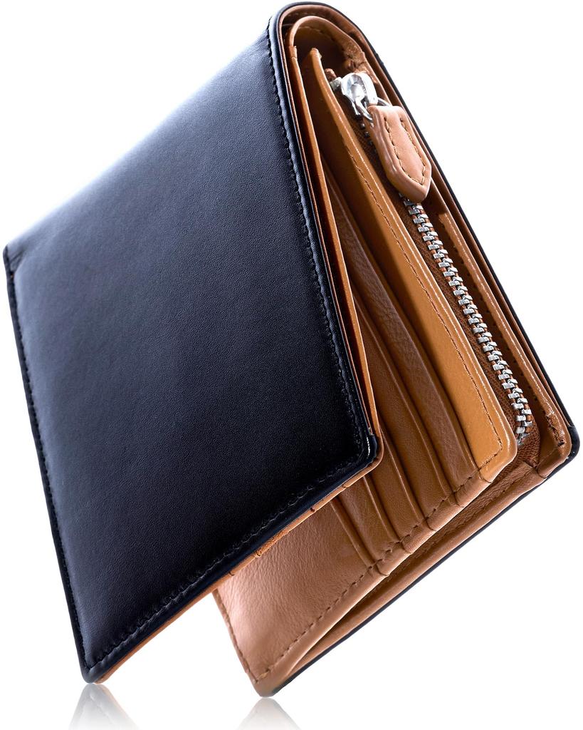 Eledita Bifold Large Holds 20 Genuine YKK Zipper Men's Wallet, Capacity, Cards, Leather, (Black)