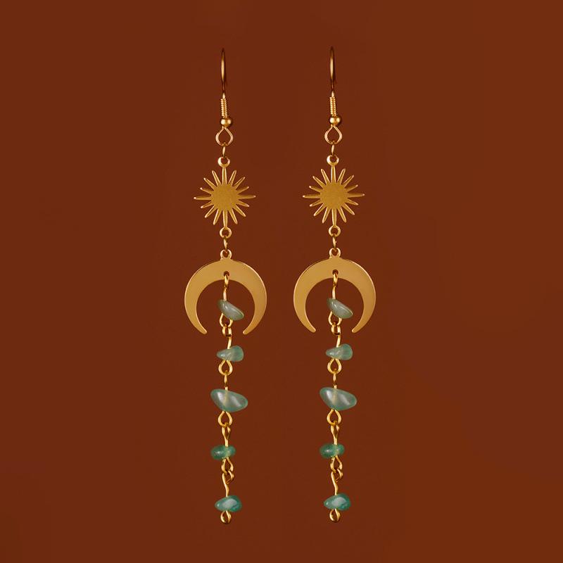Fashionable Asymmetrical Crystal Tassel Dangle Earrings with Moonstone
