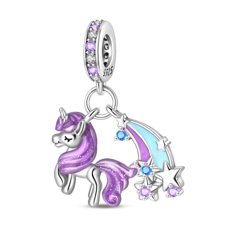 Copper Metal Bear Rabbit Koala Rainbow Horse Flamingo Princess Charm Bead Components Bead Components Compatible With Pan Authentic Original Bracelets