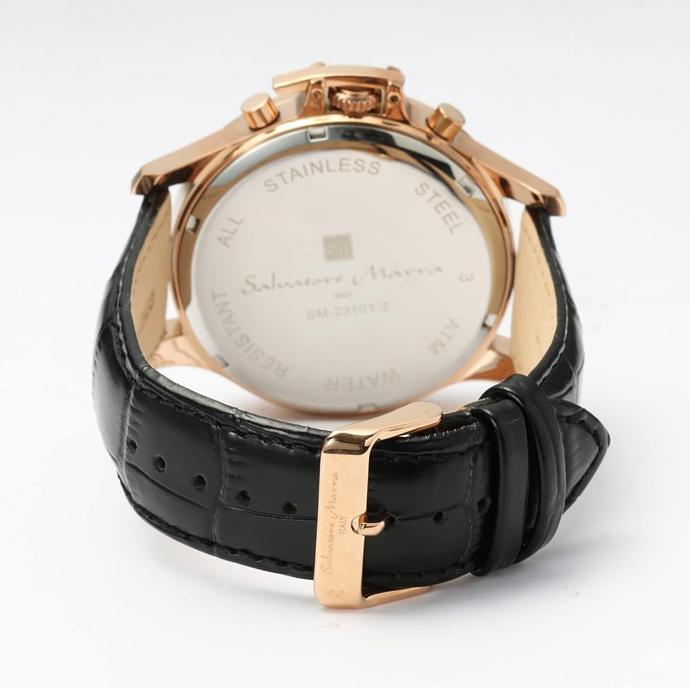 Salvatore Marra Men's Quartz Analog Watch Black Leather Strap Casual Business with Watch Cloth