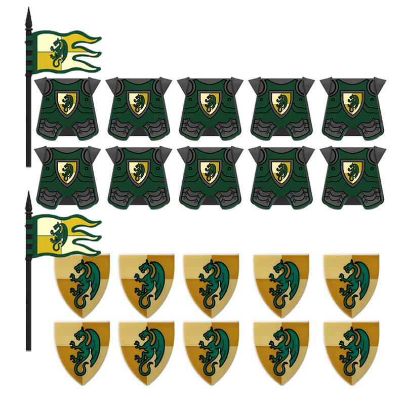 MOC Medieval Building Blocks Character Accessories Shields Armor Vests Warhorses Flags Set Mounts Toy Gifts Compatible Bricks
