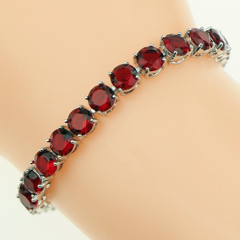 Gioielli in Argento 925 Bracciale a Catena Link con Granato Rosso Sposo e Zircone Bianco Creati 21cm Per Donne Scatola Regalo Gratuita