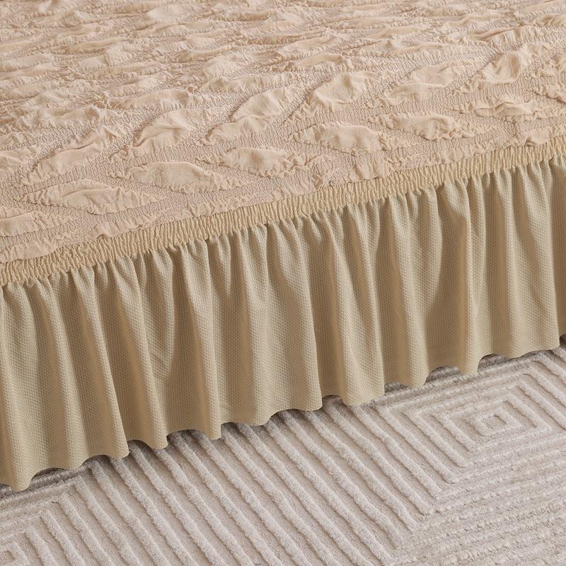 Stretchable Seersucker Sofa Cover Bubble Grid Design Washable Durable Easy Fit with Skirt Furniture Protector for Living Room