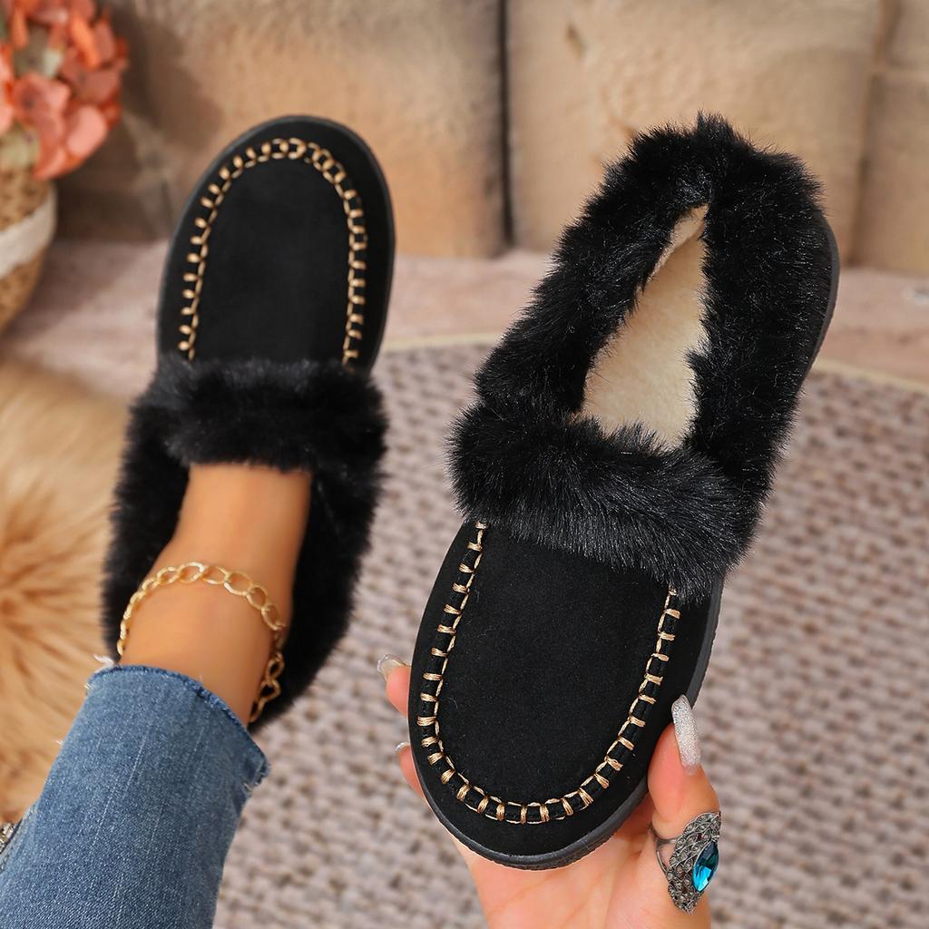 Warm Boots 2026 New Solid Color Furry Shoes Winter Cotton Shoes Women Plush Warm Snow Boots Ladies Casual Flat Short Boots