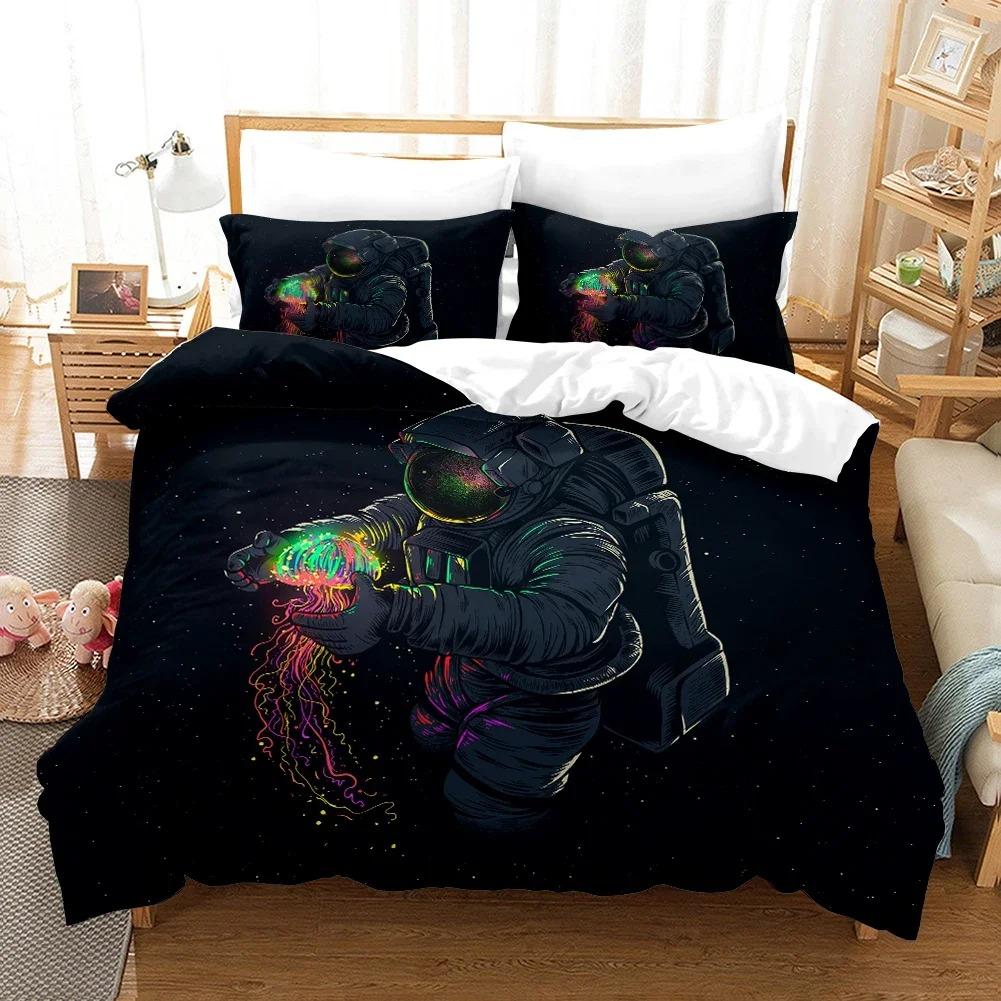 Astronaut im Weltraum Katze Bettdeckenbezug mit Kissenbezug Bettwäscheset Einzelbett Doppelbett Twin Full Queen King Size für Schlafzimmerdekor