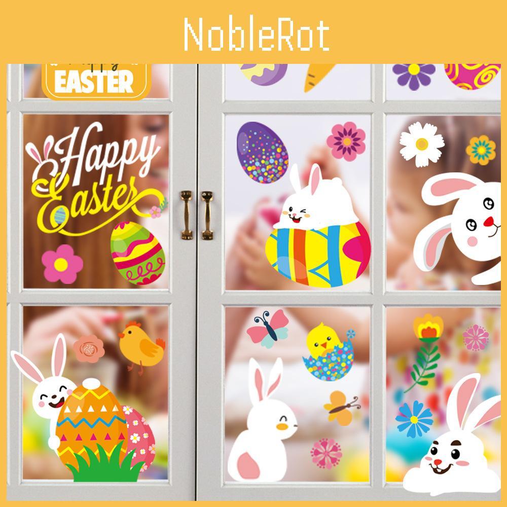 Xh107 Adorable Cartoon Style Easter Bunny Static Cling Window Decor For Kids
