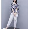 Women's Plus Size Casual Stylish Two-Piece: Five-Sleeve Print T-shirt & Nine-Point Pants Set