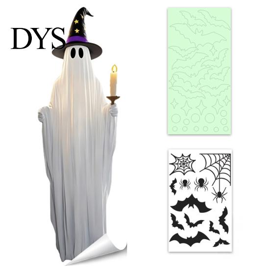 Easy Apply Holiday Window Ornaments Halloween Ghost Static Cling, Luminous Fluorescent PVC Decal, Reusable Party Decorations Removable Decorative