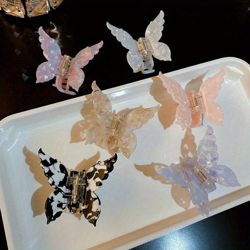 New Acetate Resin Hair Claw Sweet Butterfly Hairpin Clip Gradient Tie-Dye Colored Hair Accessories Barrettes Women Girls