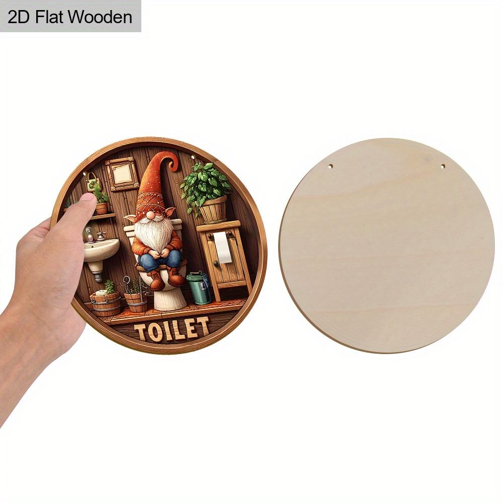 2D Vintage Gnome Toilet Wood Round Sign,Bathroom Wall Shelf Hanging Charming Home Decor,Window Fence Hanging Cute Wooden Board Painting,New Home Decor