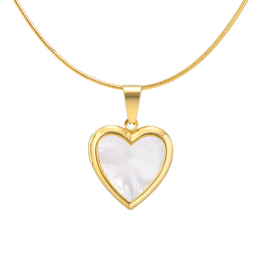 Women's Heart Shape Locket Pendant Necklaces Stainless Steel Snake Chain Necklace Trendy Jewelry Gift