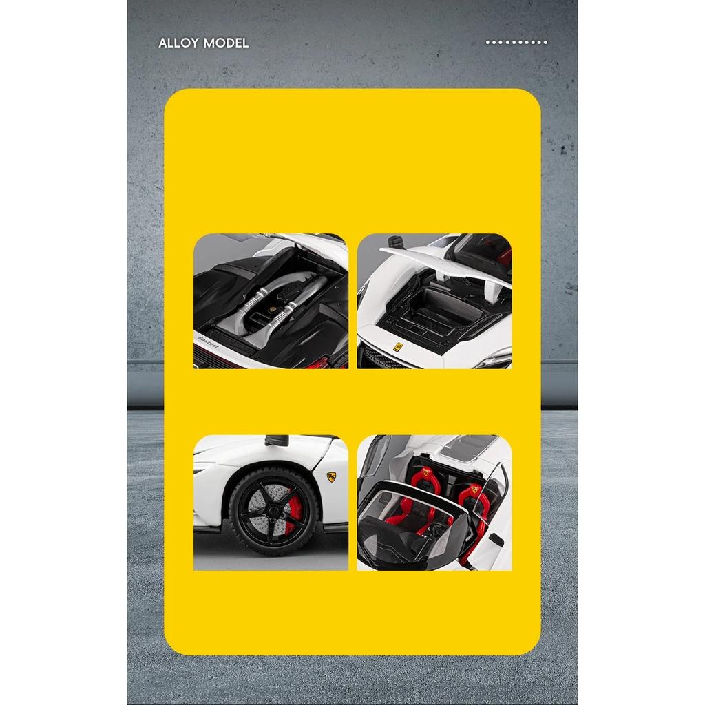 1/22 Ferrari SP3 Daytona Alloy Sports Car Model Diecasts Metal Racing Vehicles Car Model Simulation Sound Light Collection Kids Toy Gift