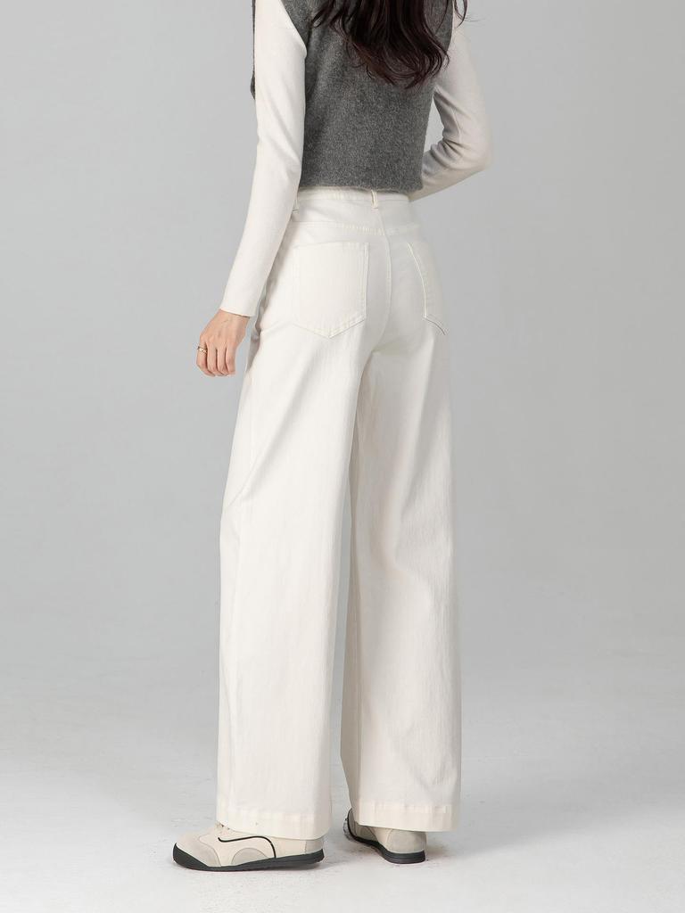 Wasser-gewaschene Retro Damen High-Elastic Weiße Denim Jeans - Schmale & Weitbein-Stile