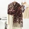 Womens Lightweight Faux Cashmere Scarf With Leopard Print - Korean Style Winter Shawl Soft Draping Wrap