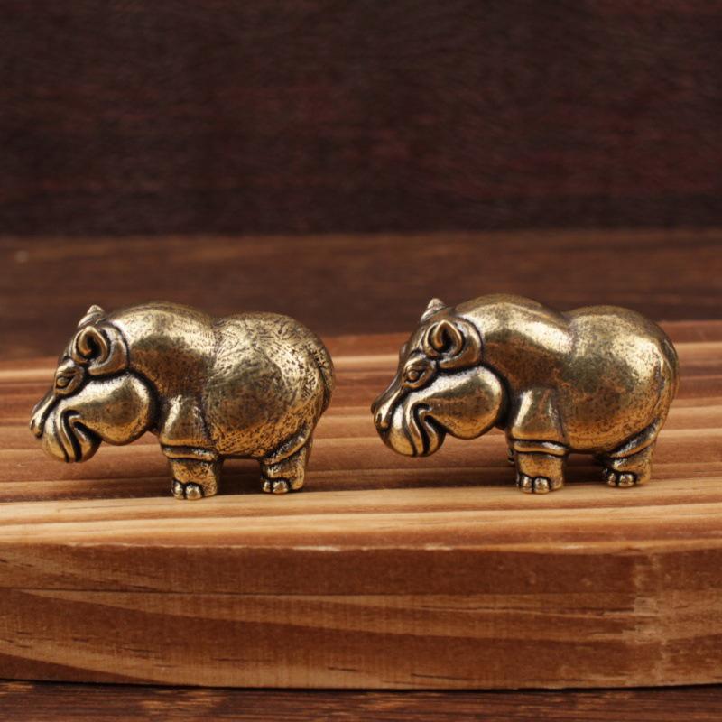 Retro Copper Hippopotamus Desktop Ornament 1Pc Solid Animal Sculpture for Home Office Shelf Decor Gift for Friends