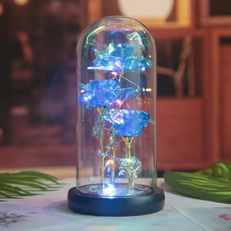 Three Gold Rose Glass Cover Ornament, Creative Valentine's Day Gift, Luminous LED Night Light