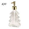 Christmas Table Centerpiece 300ml Tree Soap Dispenser, Glass Hand Dish Dispenser with Pump, Sturdy Xmas Decorative Empty Bottle for Soap, Kitchen,