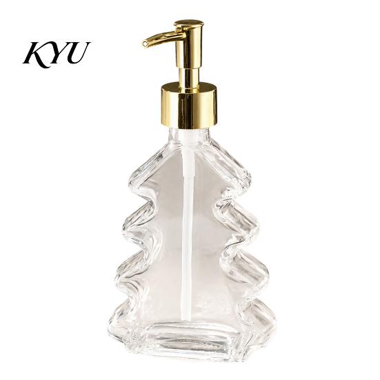 Christmas Table Centerpiece 300ml Tree Soap Dispenser, Glass Hand Dish Dispenser with Pump, Sturdy Xmas Decorative Empty Bottle for Soap, Kitchen,