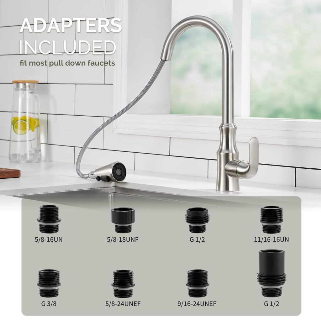 Küchenarmatur Kopf Ersatz, Premium 3-Funktions Auszieh-Sprühkopf mit 9 Adaptern, Küchenspülenarmatur Kopf Kompatibel