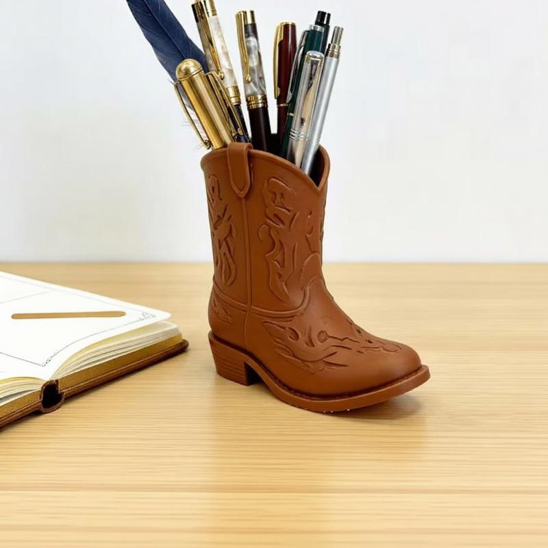 Winylowa Statuetka Buta Kowbojskiego w Stylu Western Wazon Drukowany 3D Dekoracja Domu Organizer na Biurko Ozdoby Wazon w Kształcie Buta Domowe Biurko