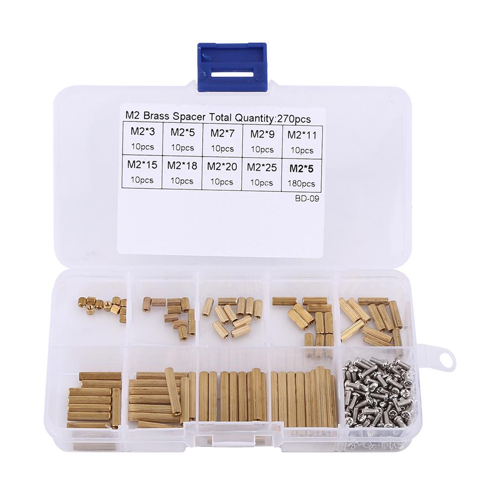 270pcs M2 Brass Female Female Standoff and Screws Assortment Kit