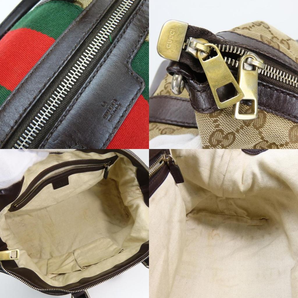 Used GUCCI Handbag Sherry Line 257341 GG Canvas/leather Beige Dark Brown