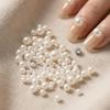 Pearl Nail Art Charms 12 Grids Set White Round Half Round Beads for Trendy DIY Salon and Home Nail Decoration