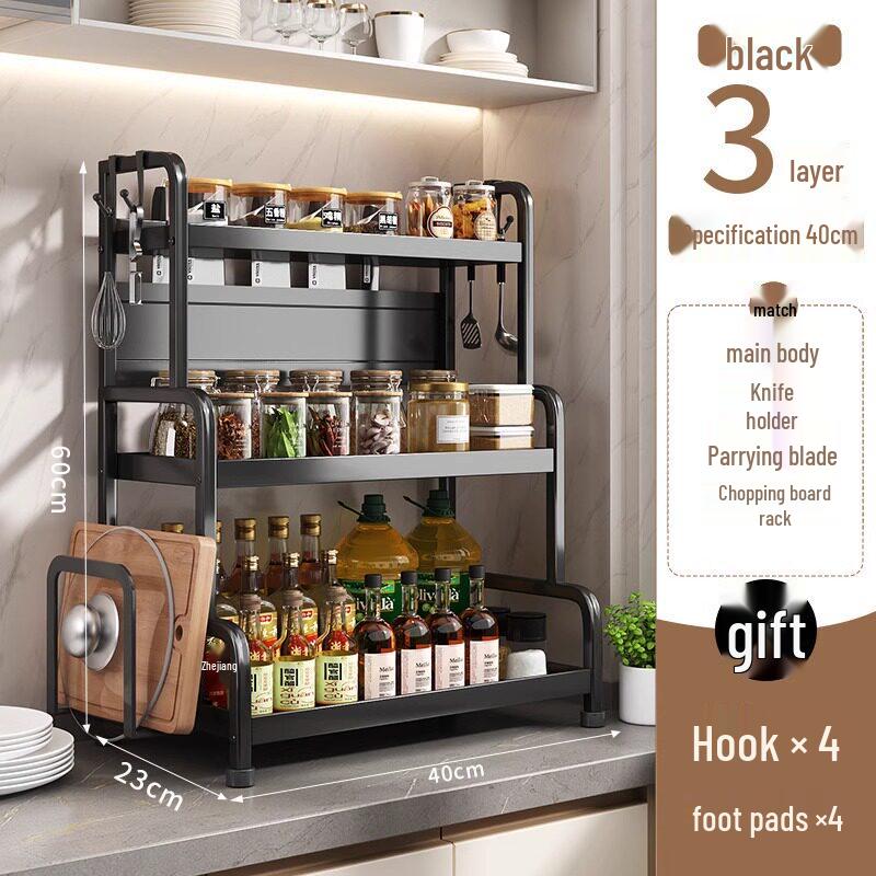 Multifunctional Kitchen Countertop Seasoning Rack with Salt Storage Jars