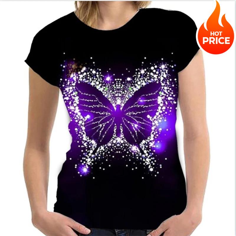 Summer T-shirts Butterfly 3d Print Streetwear Women's Casual Fashion Oversized O-neck T Shirt Y2k Female Girl Tops Tees Clothing