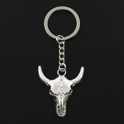 Fashion 30mm Key Ring Metal Key Chain Keychain Jewelry Antique Bronze   Plated Skull Bull Ox Head 41x38mm Pendant
