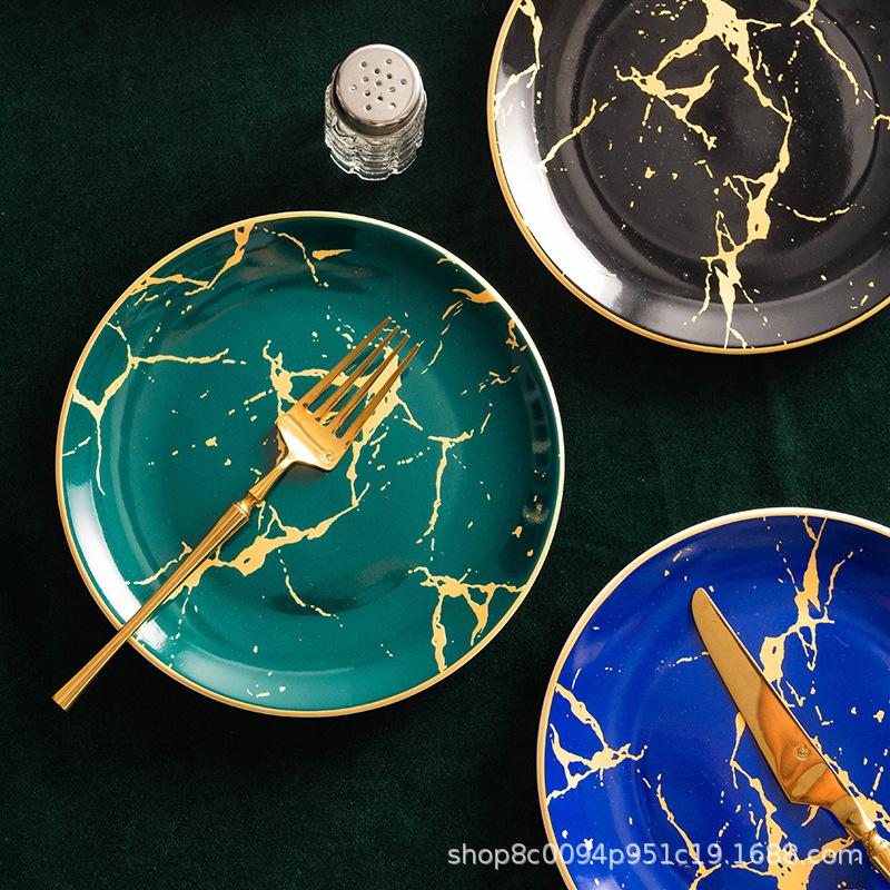 European-style Phnom Penh Tableware Marble Plate Western Food Plate Steak Plate Household Tableware Banquet Model Room
