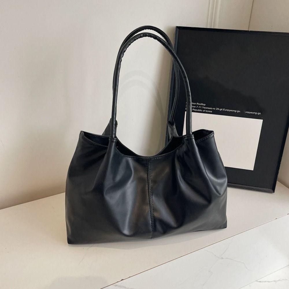 French Style Underarm Bag Large Capacity Solid Tote Bag Fashion PU Leather Shoulder Bag  Travel