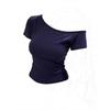 Vitality Spice Girl Slant Shoulder Short Sleeve Top Women's Design Sense Summer Solid Color Off-Shoulder Clavicle Skinny Versatile Temperament T-Shirt