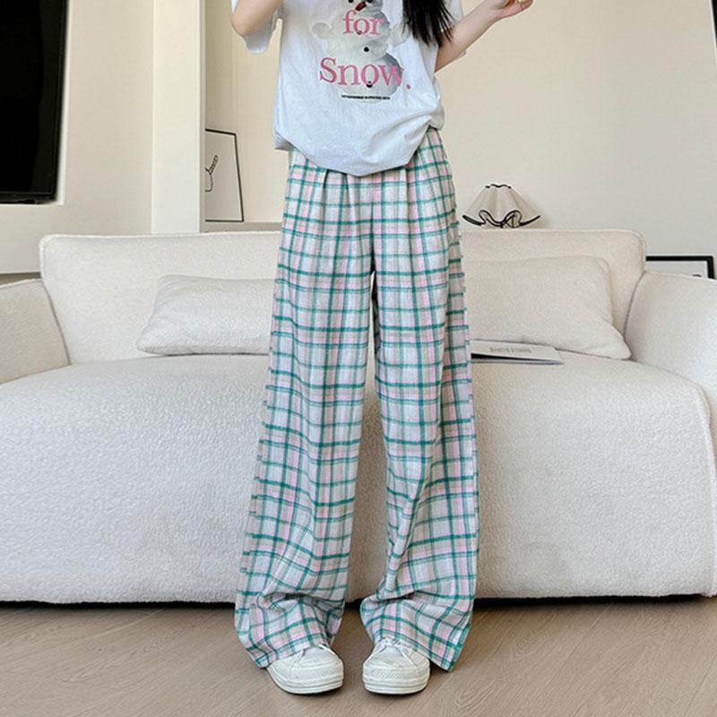 

Green Plaid Pants Casual All Match Straight Pants for Women Summer High Waist Loose Trousers Female 2025 XL зелёный