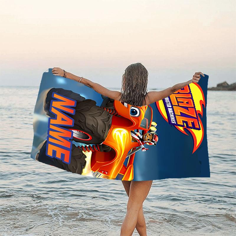 1pc Blaze and the Monster Machines2 Beach Towel with Custom Name, Beach/Swimming/Bath/Picnic/Camping Towel, Suitable for Seaside Beaches