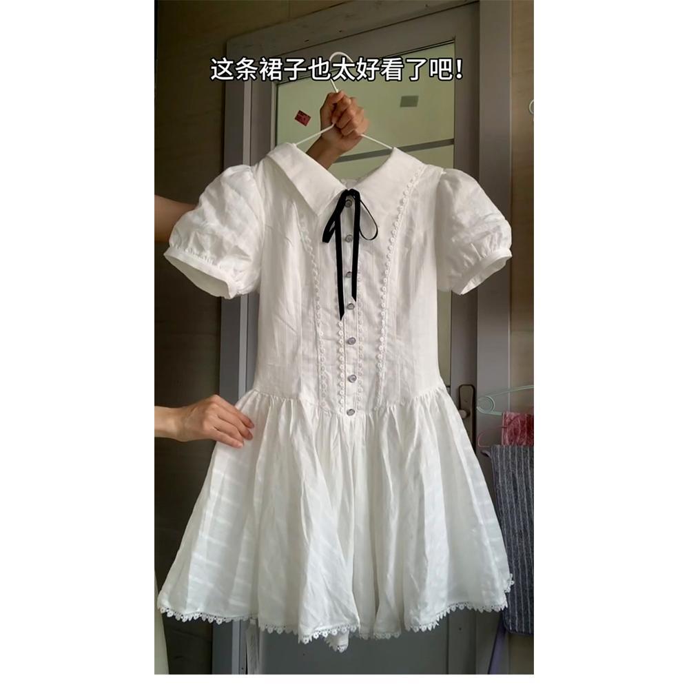 Small white dress A-word fluffy dress dress summer new sweet and spicy beautiful girl college style first love casual temperament woman