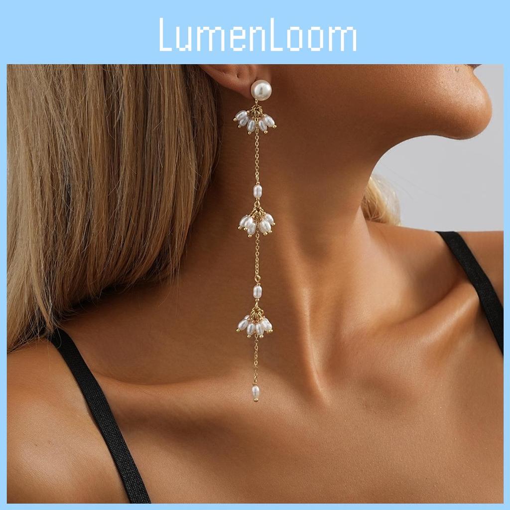 Modern Plated Gold Geometric Earrings With Tassel And Details Chain