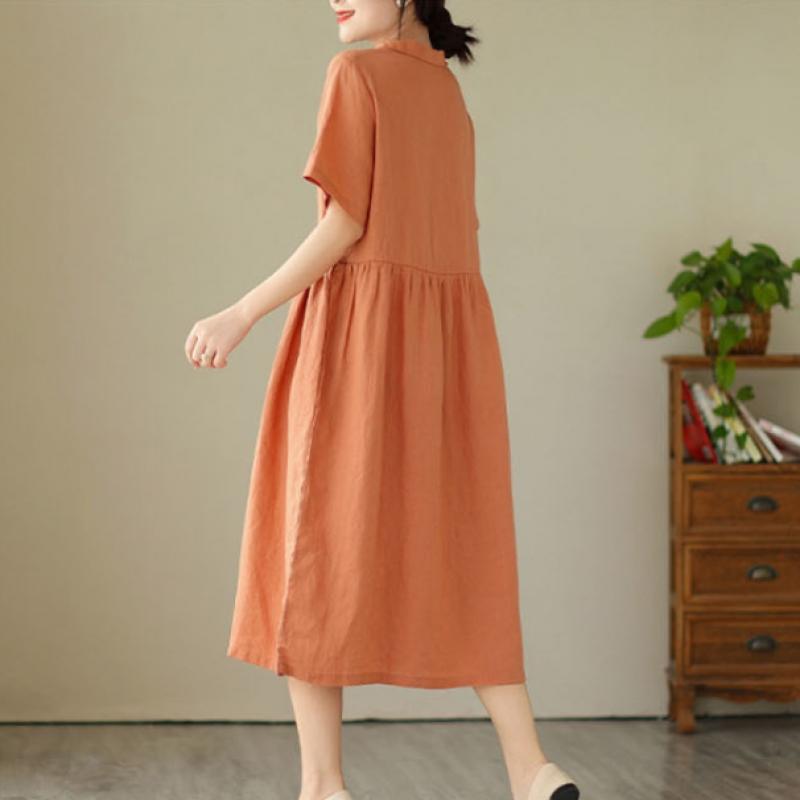 Shop Women Collar Neck Loose Fit Linen Vacation Long Dress Won Wdr Wf5e8d3