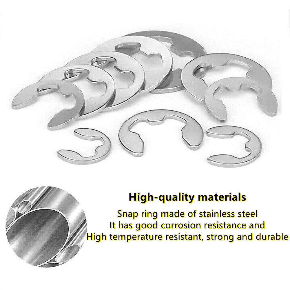Open Retainer Type E Circlip 120Pcs 304 Stainless Steel E Clip Washer M1.5-M10 Circlip Retaining Ring For Shaft Fastener