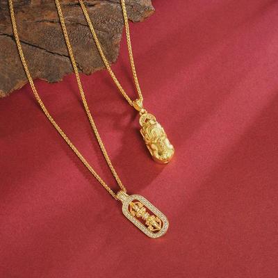 Ancient Vietnamese Gold Sand Pixiu Diamond Pestle Pendant Gourd Necklace