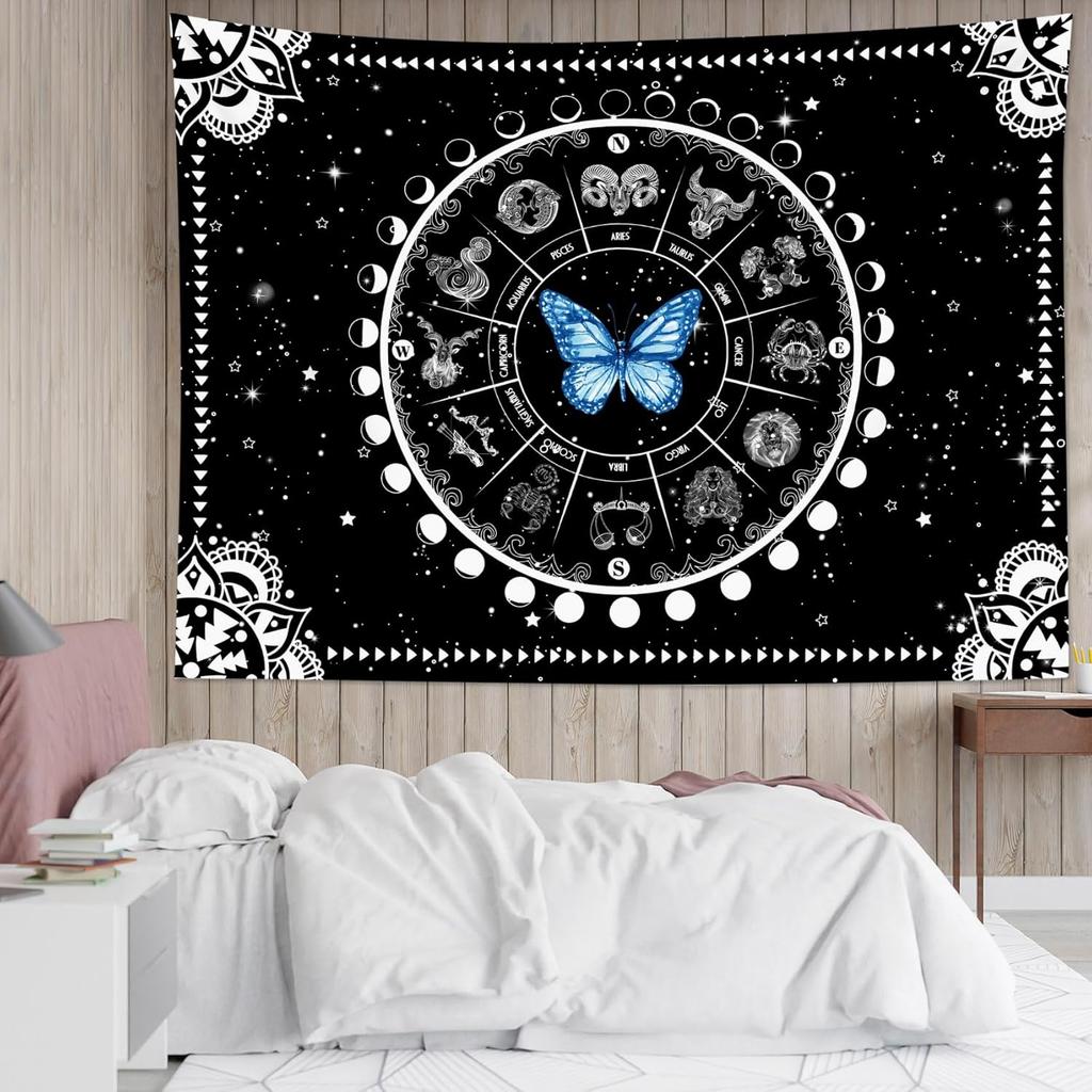 MEUNEAR Halloween Tapestry Scary Full Moon Night Witch and Black Crow Bat Tapestry Wall Hanging Spooky Grey Dead Tree Forest Wal