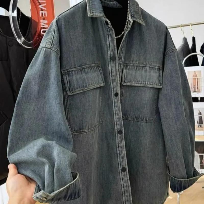 Demin Coat for Women Cotton Thickened Plush Autumn Winter Sleeve Oversize  Casual Zipper Throwback Jacket