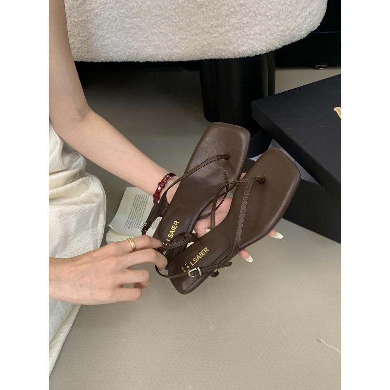 2025 summer new toe sandals design sense square head open toe stiletto sense fashion casual high heels women