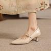 Krazing Pot Genuine Leather Round Toe Thin Heels Summer Shoes Solid Big Size 42 Shallow Decoration buckle Women Shallow Pumps