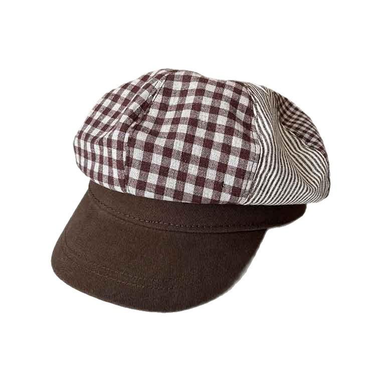Plaid Color Matching Octagonal Hat Women'S Autumn Retro Versatile Cap Vacation Travel Newsboy Hat